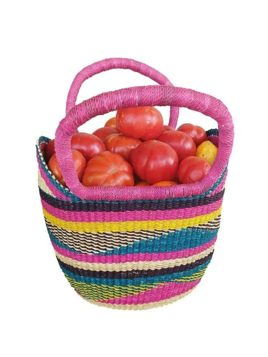 African Bolga Woven Market Basket, Fruit Gathering Basket, Harvest Basket