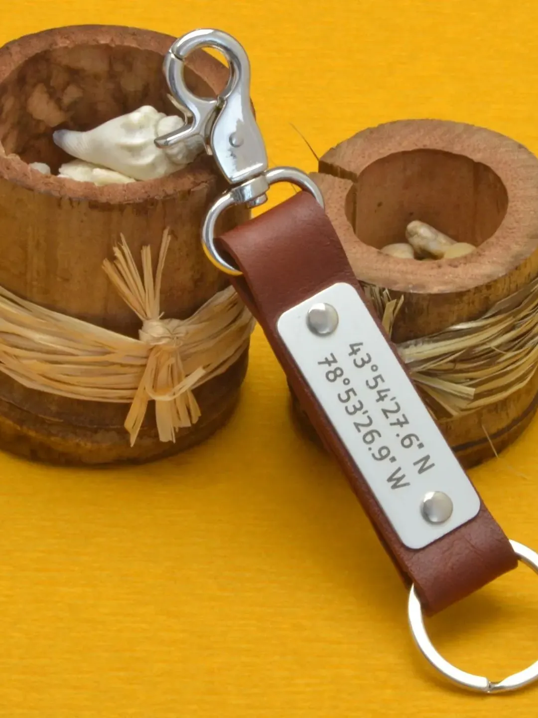 Custom Coordinates Leather Keychain, Personalized Leather Gifts Dad Grandpa, Latitude Longitude Key Ring, Leather Gifts, Key Fob Engraved