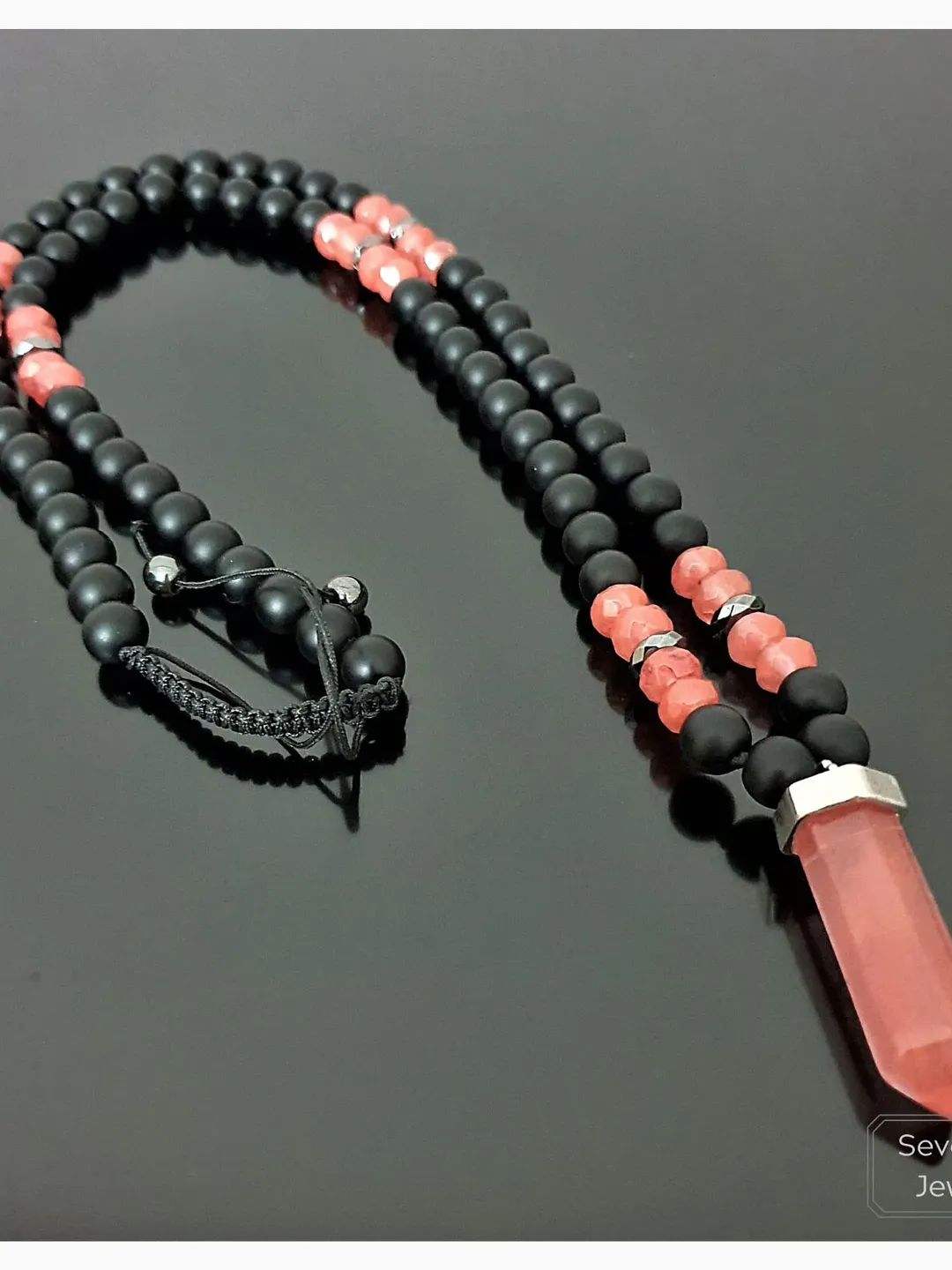 Natural Onyx & Rose Quartz Necklace / Rose Quartz Pendant / Women's Necklace / Men's Necklace / Gift Necklace / Protective