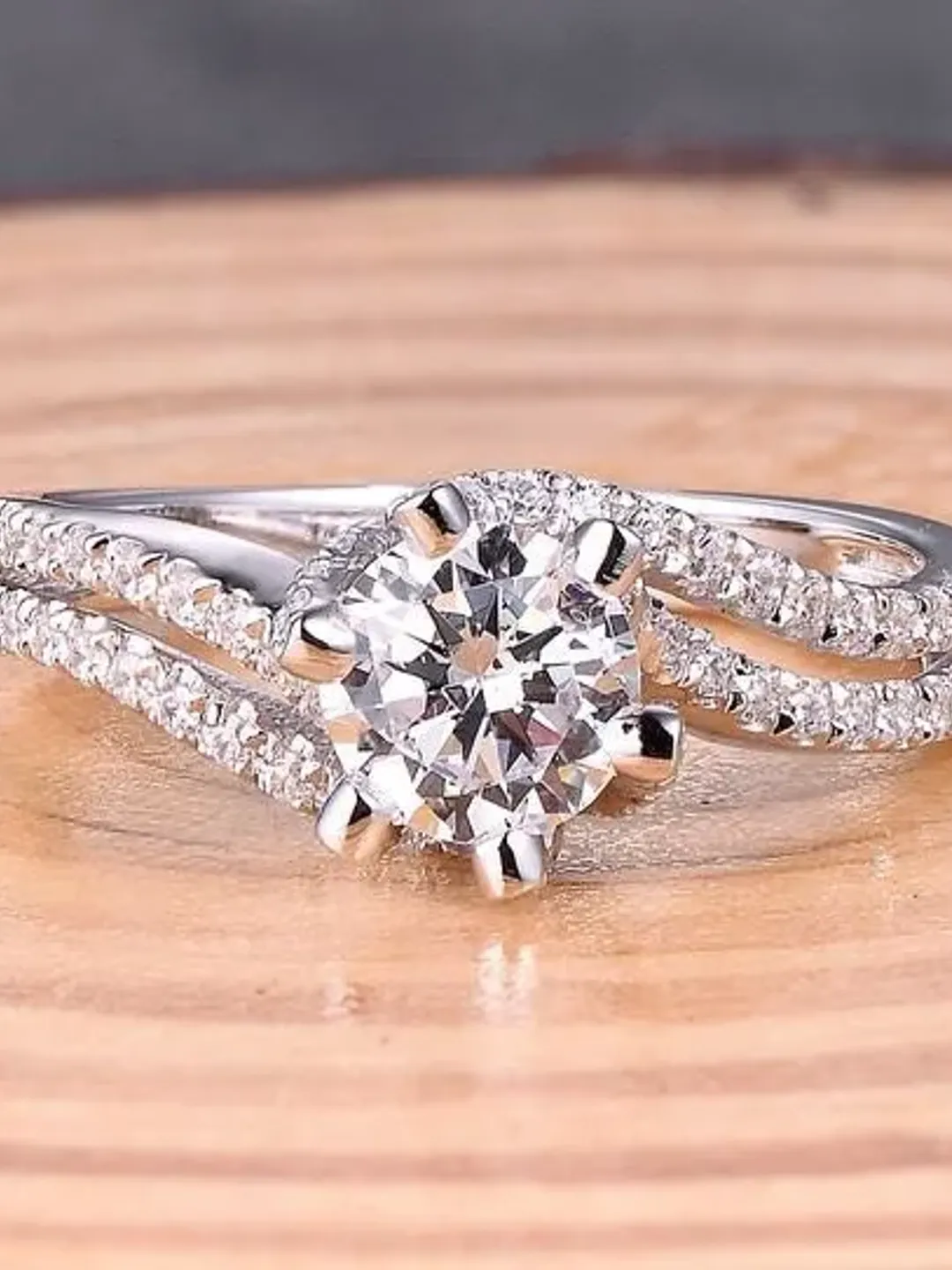 6MM Round Shape in Solid 14K White Gold  Fashion Semi Mount Ring / Diamond Ring / 6 Prong Engagement Ring