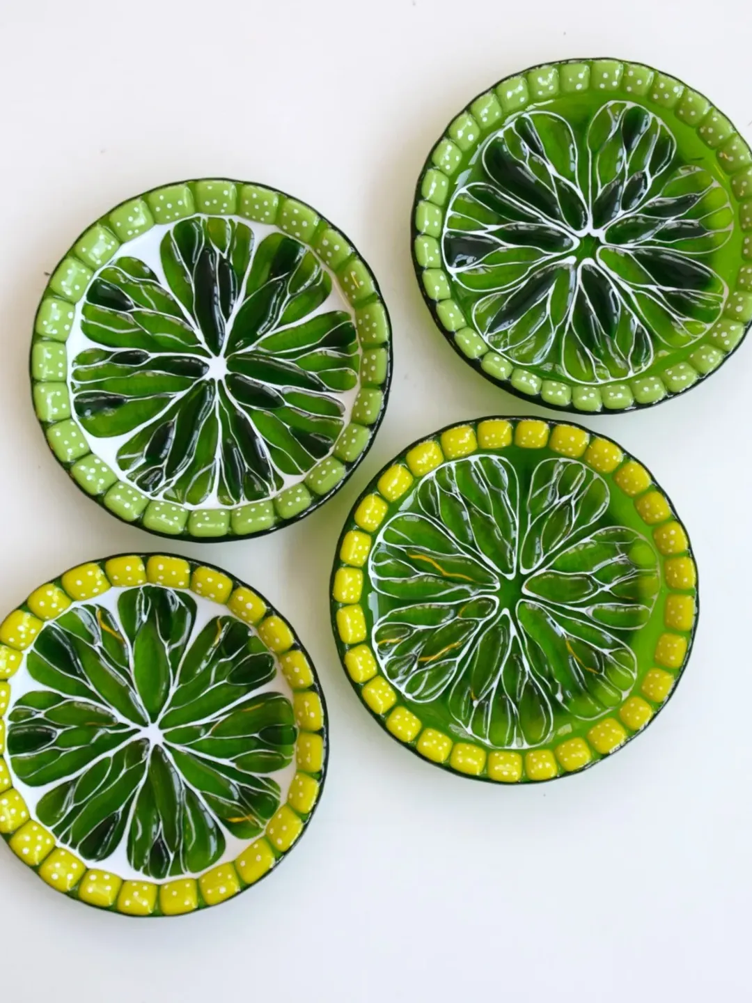 Fused green glass small plate - Fused glass plate for sweets cake