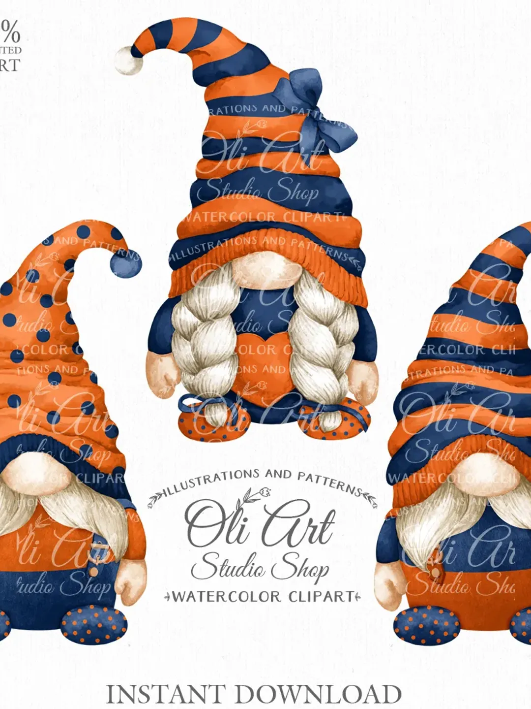 Gnome Clip Art. Cute Characters, Hand Drawn graphics. Digital Download. OliArtStudioShop