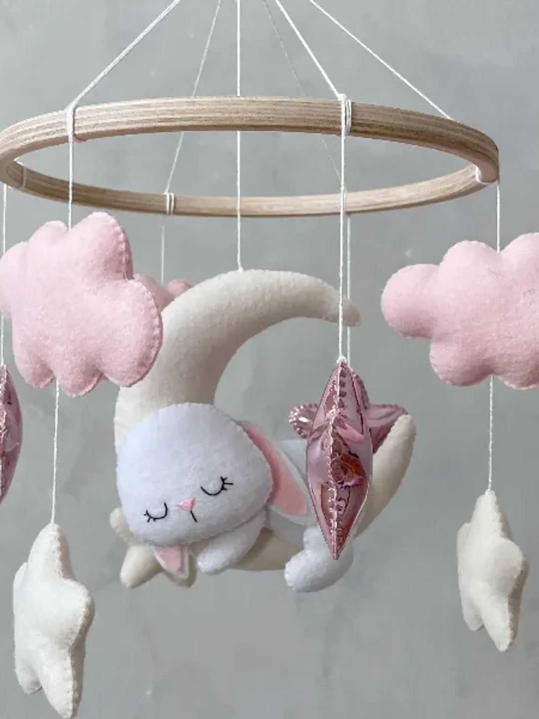 Bunny pink mobile baby girl. Woodland baby mobile. Bunny crib mobile girl. Nursery decor girl