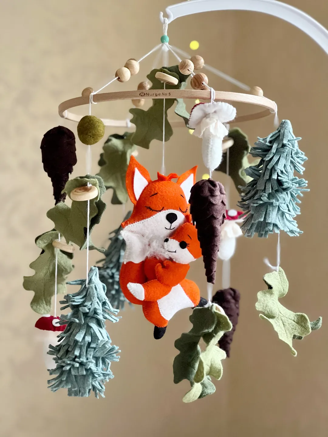 Baby mobile fox woodland felt Nursery decor Baby boy musical mobile crib