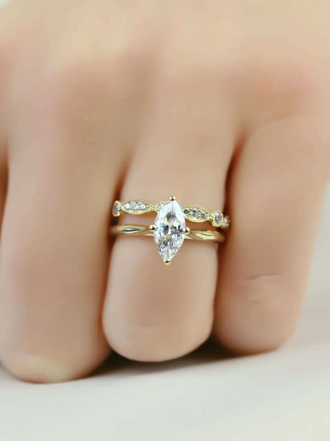 MARQUISE GOLD RING | 1.0 Carat Moissanite Diamond Women Wedding Ring | Custom Modern Wedding Band | Real Diamond 14k Gold Wedding Ring Band