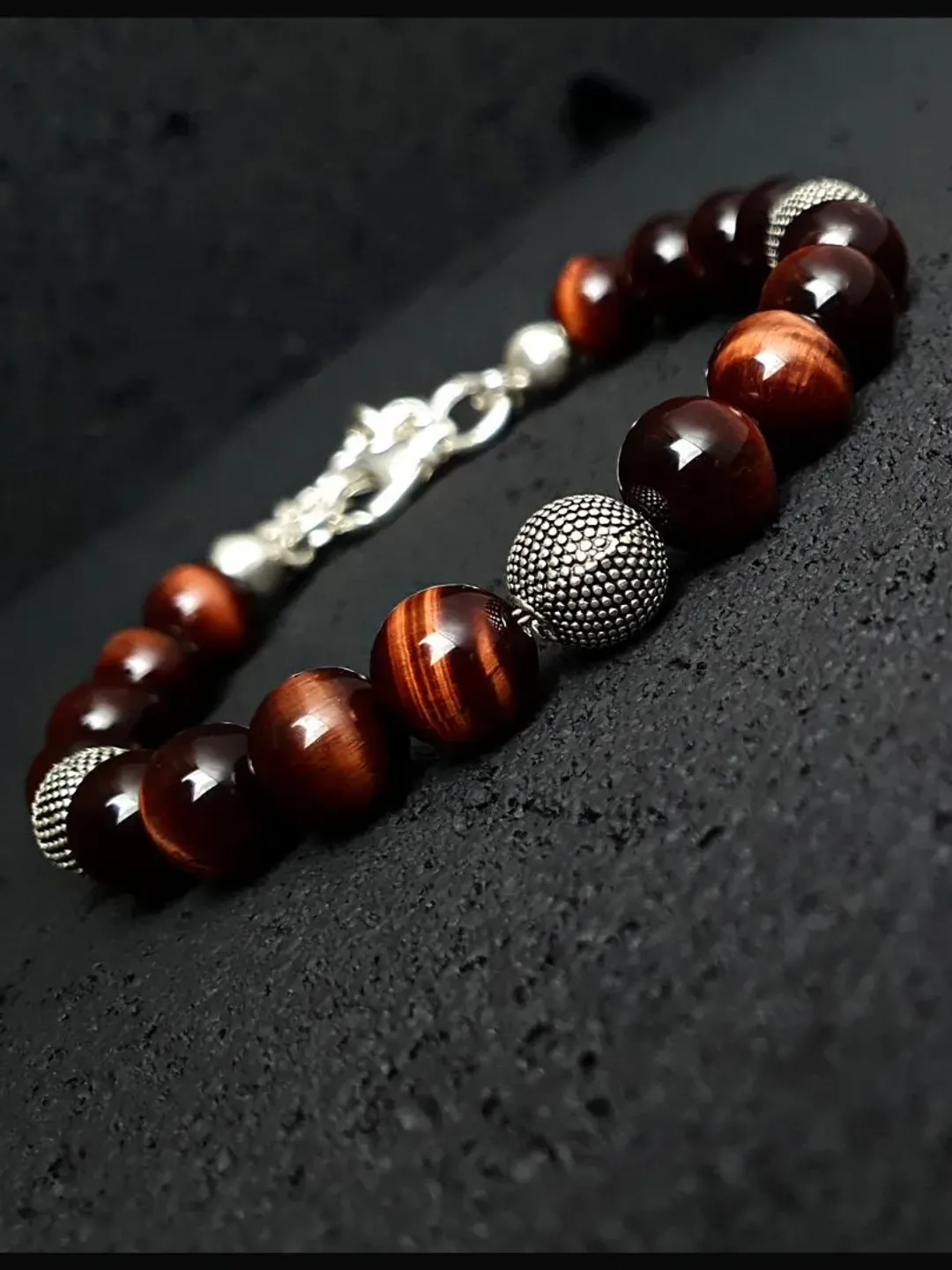 Natural Red Tiger's Eye Bracelet, Masculine Bracelet, Silver Bracelet fro MEn, Gift For Your Loved One, Handmade Gemstone Silver Bracelet
