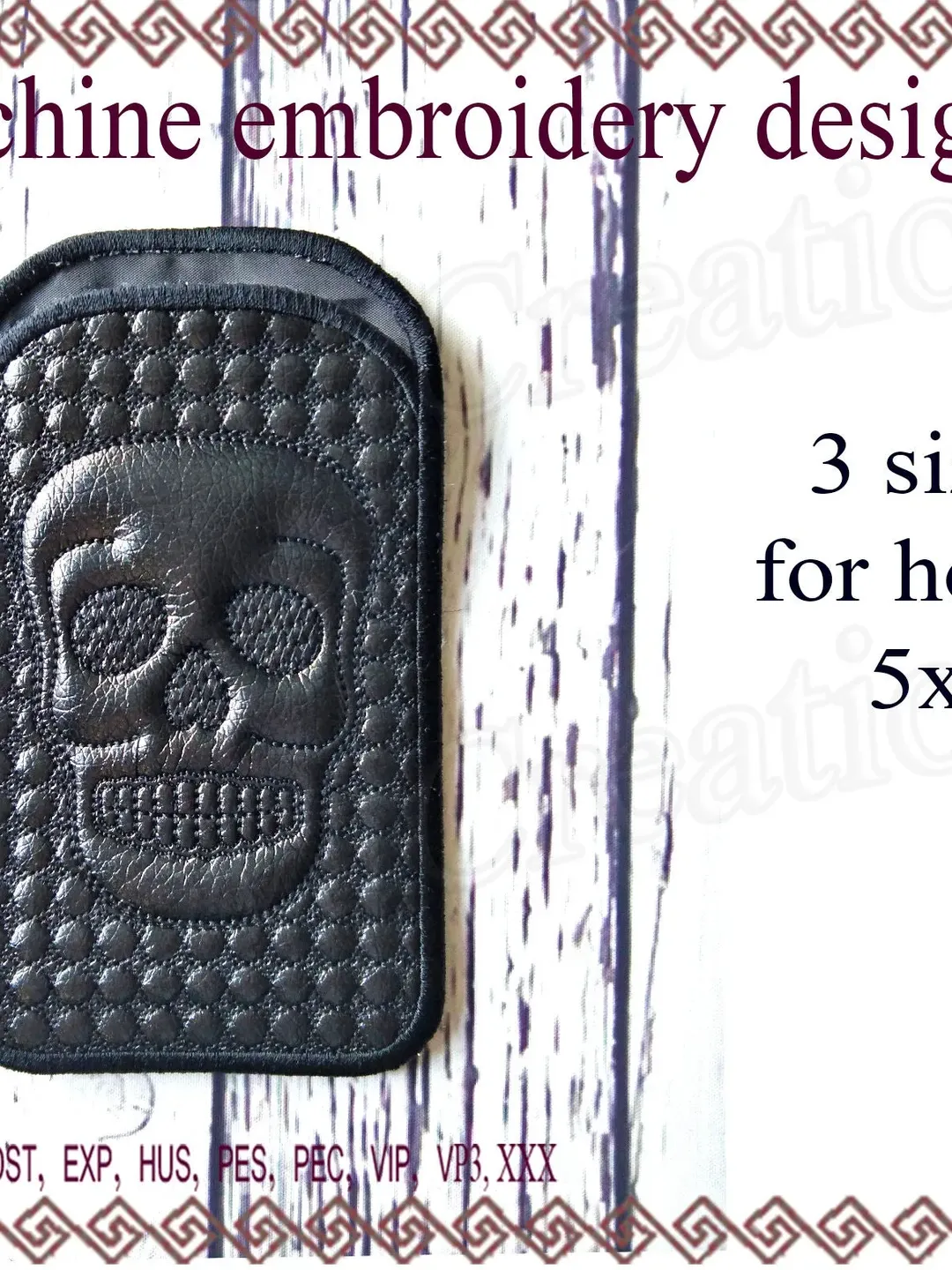 In the Hoop embroidery project Skull Iphone case ITH Machine Embroidery Designs