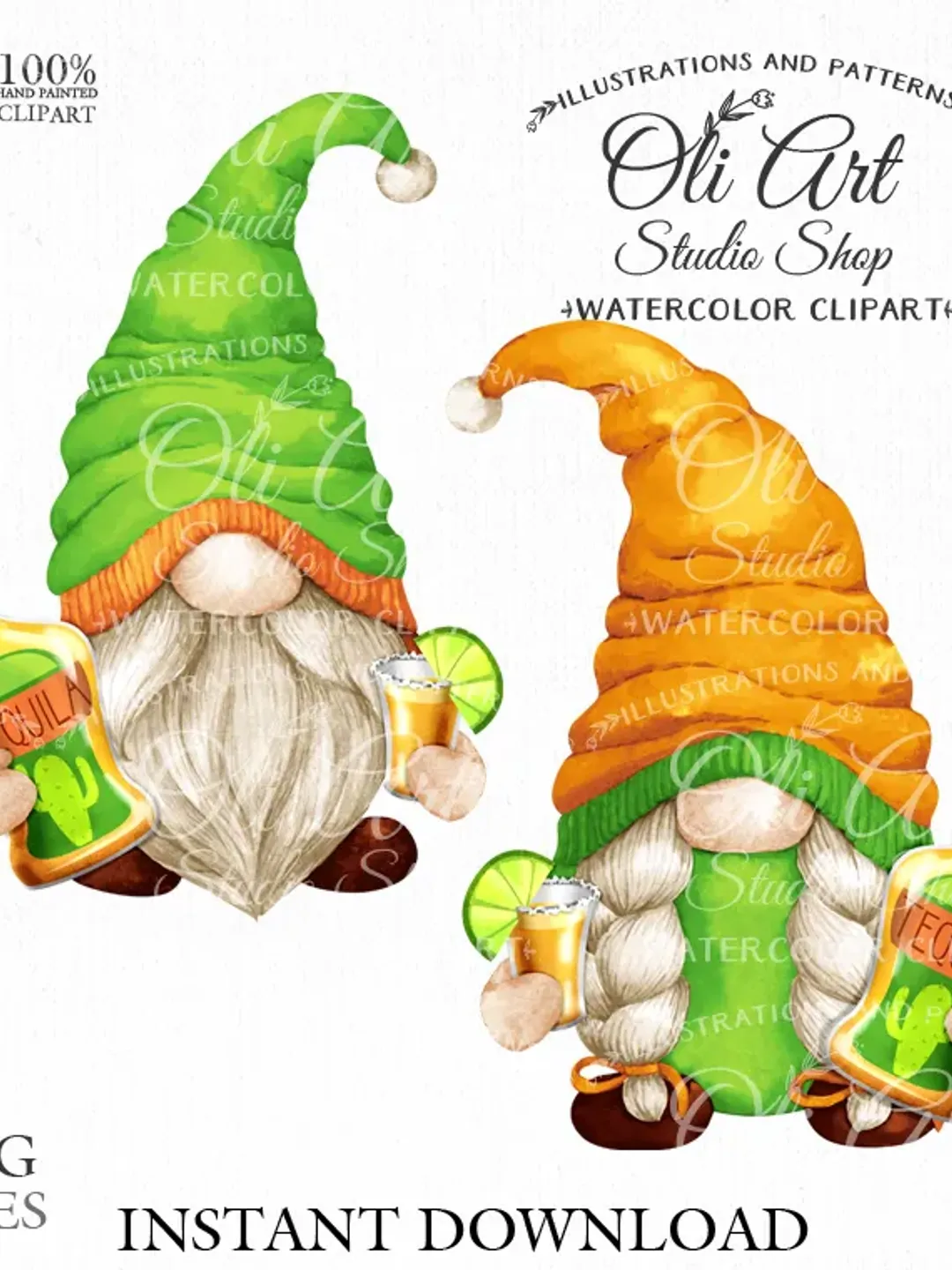Drinking Gnomes. Tequila Gnome Clipart. Digital Clipart, Hand Drawn Graphics. Digital Download. OliArtStudioShop