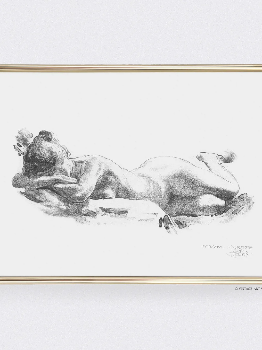 Vintage Nude Woman Sketch Drawing, Printable Neutral Wall Art, Digital Download | 34