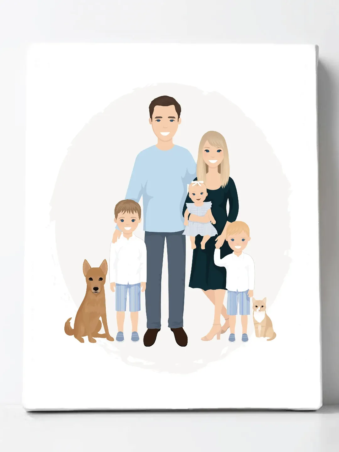 Custom Family Portrait with pet, Christmas illustration, Digital portrait