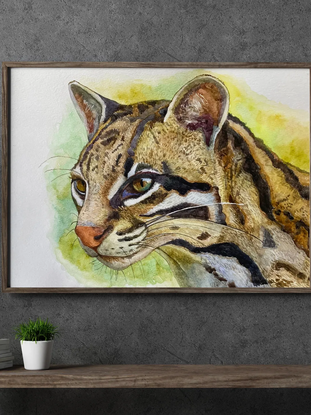 Ocelot watercolor painting,wild cat painting,ocelot painting,animal,leopard art