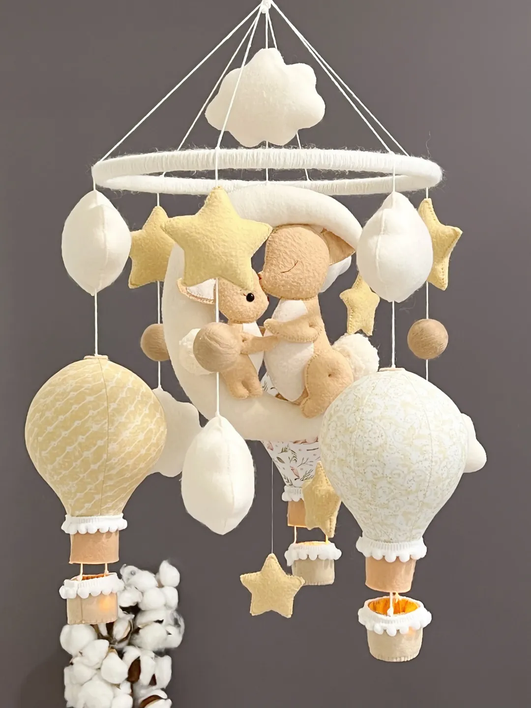 Bunny mobile crib Felt rabbits mobile Hot air balloon mobile Boy mobile Girl mobile Kid mobile Baby shower gift Nursery
