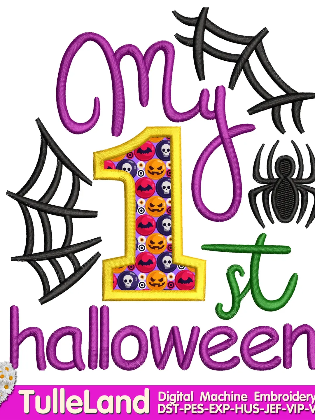 Cute Spider 1st Halloween My First Halloween Digital Design Applique for Machine embroidery
