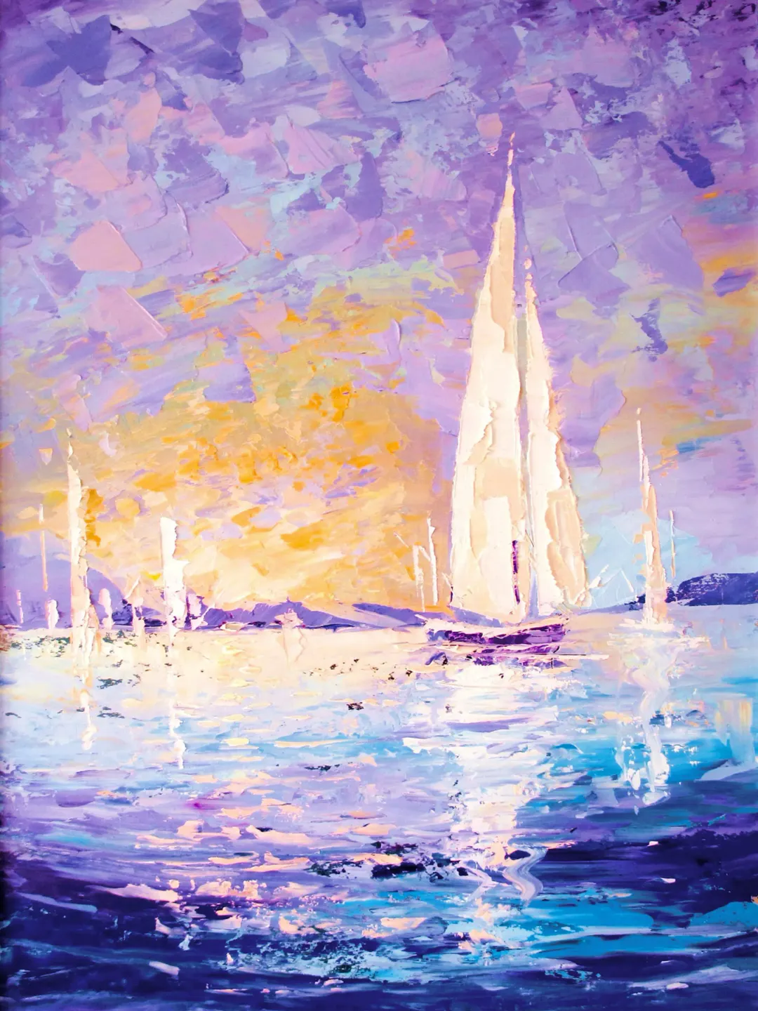 Sailboat Painting "EVENING SAILBOATS" Oil Painting on Canvas, Impasto Painting Original Art by "Walperion Paintings"