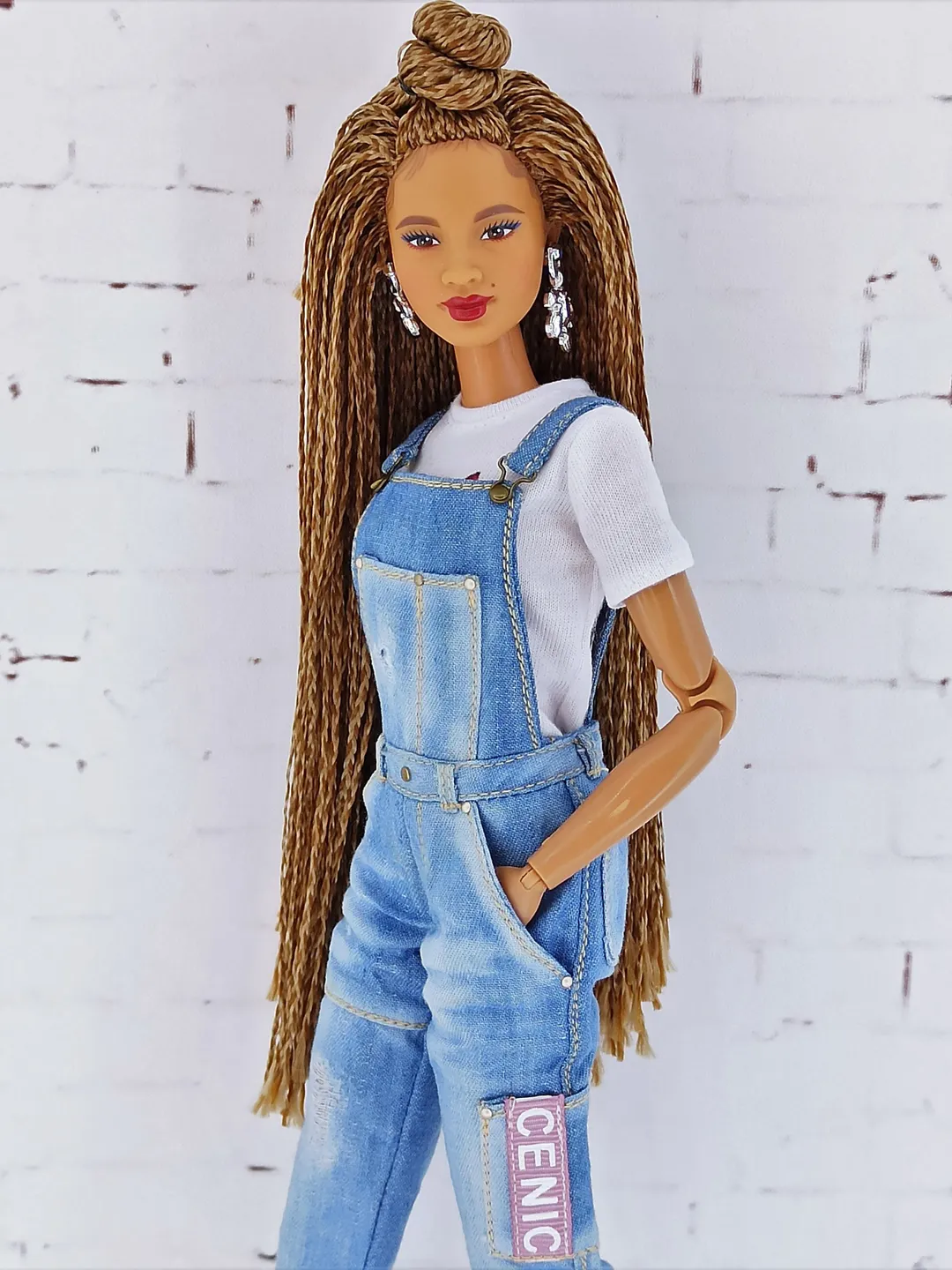 Light Blue Denim Overalls for Barbie Doll and other dolls of a similar format (Fashion Royalty, Poppy Parker and others)