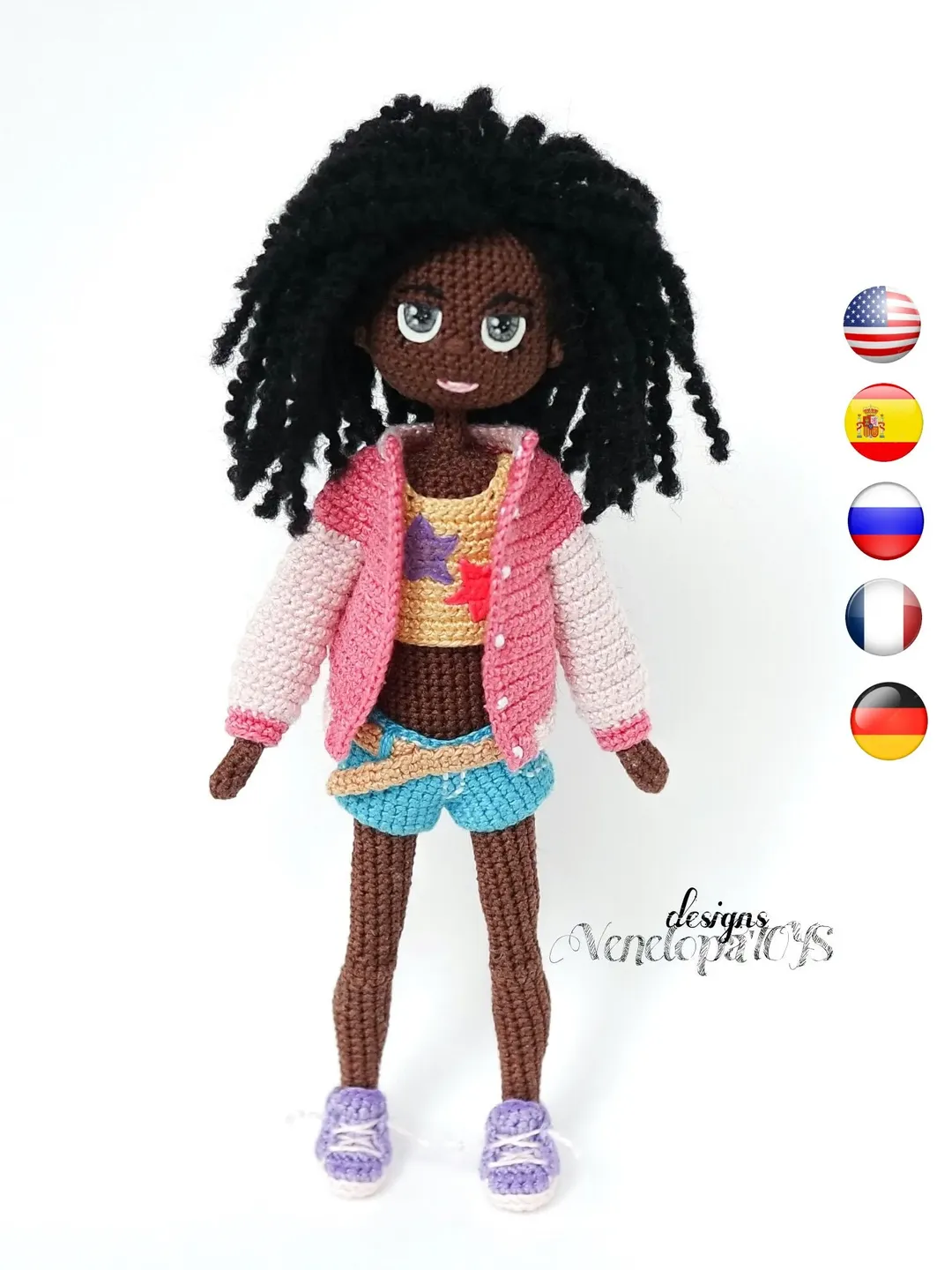 Crochet Pattern Amigurumi Doll Naomi,  crochet afro doll tutorial, PDF in English (US terms) Español Français