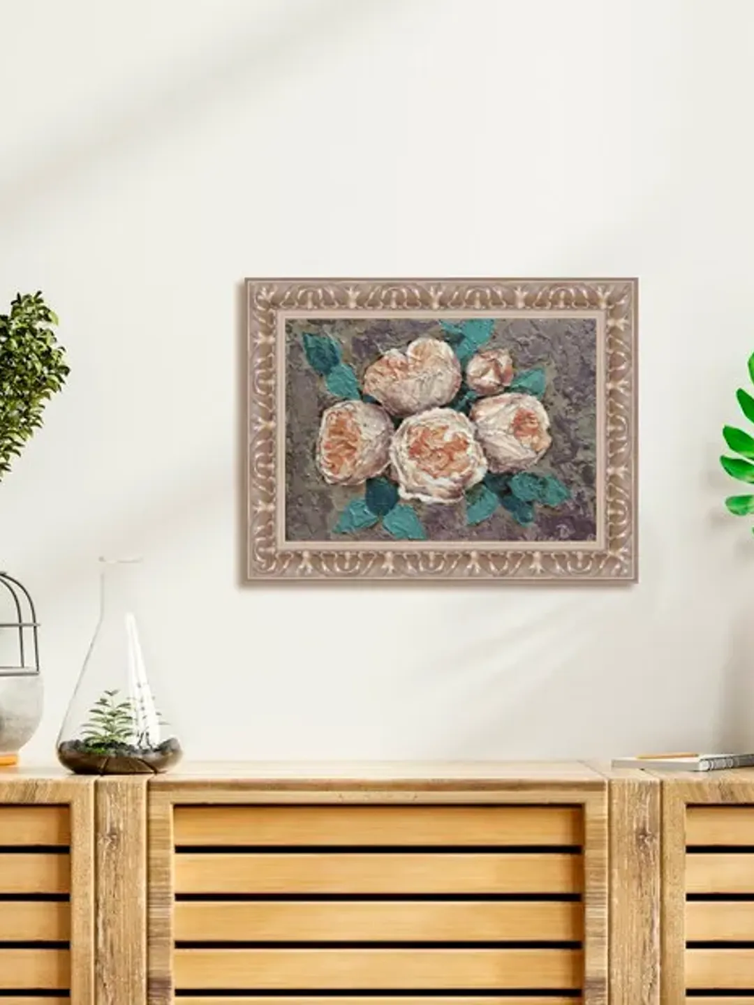 "Roses" oil small impasto painting flower stilllife original wall art ...