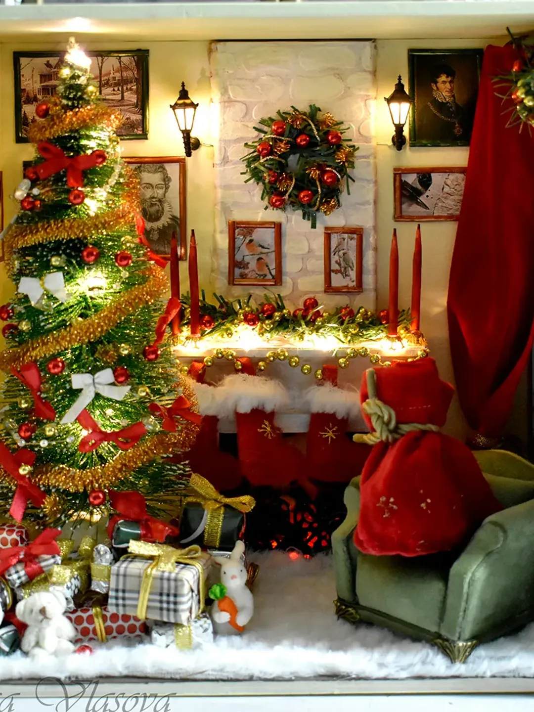 Book Nook christmas living room, inserting between books, night light in the childrenroom