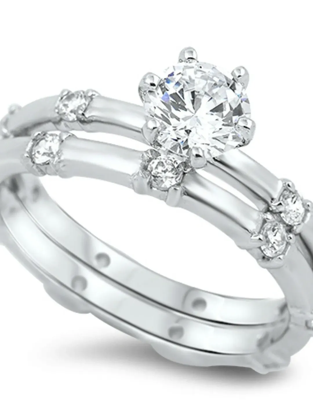 Wedding Ring · Sterling Silver 2 Rings Round Cubic Zirconia · Engagement Ring · Promise Ring · Bridal Set Ring for Women · Size 5 to 10