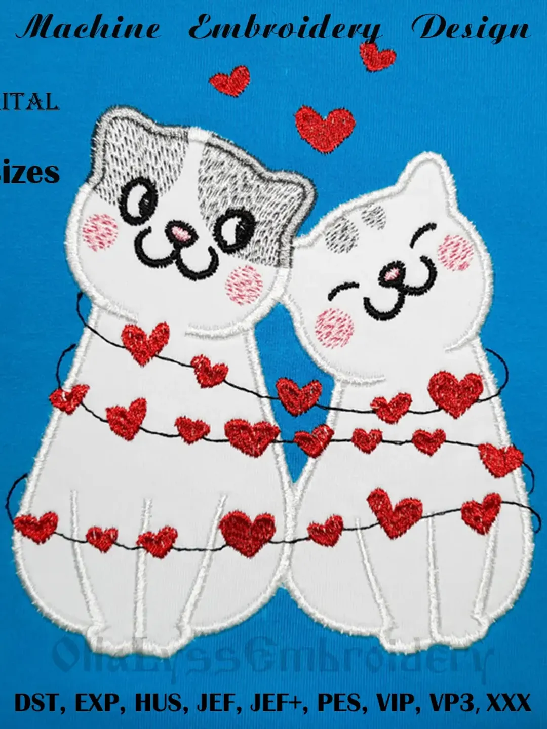 Cats in love applique machine embroidery design