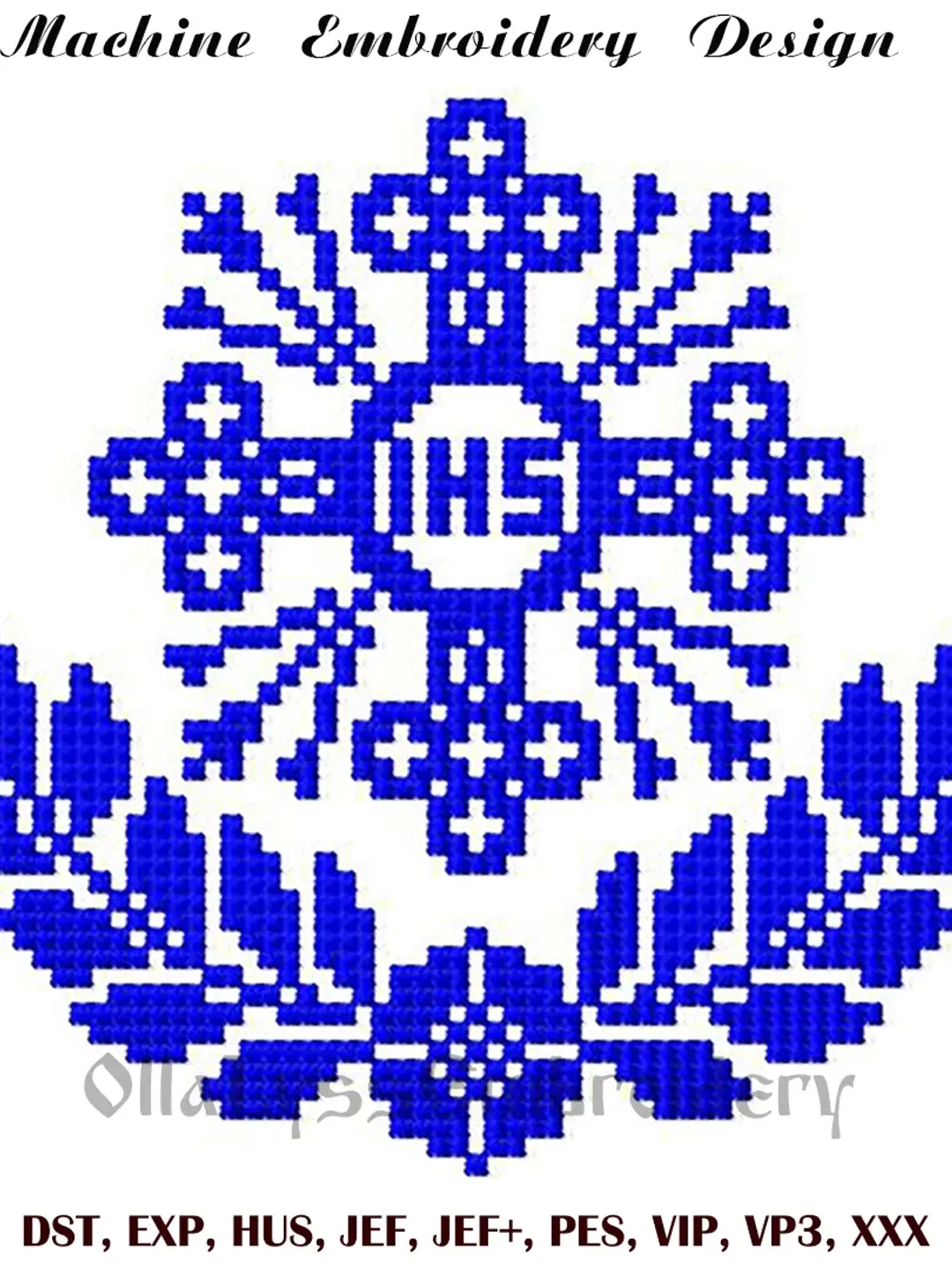 Christian cross with floral border machine embroidery design