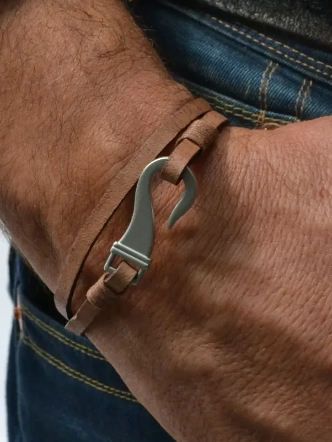 Fish Hook Leather Bracelet for Men | Nautical Surfer Wrap Bracelet | Customized Anniversary Gifts for Dad/Boyfriend/Husband | Men Jewelry