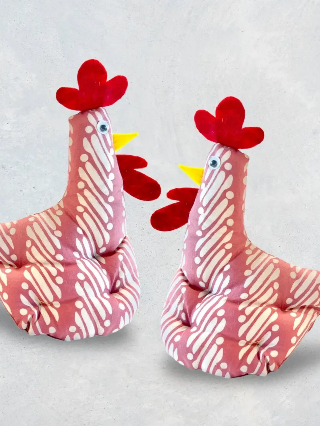 Farmhouse Pot Holders | Chicken Oven Mitts in Pink Batik | Hot Pads
