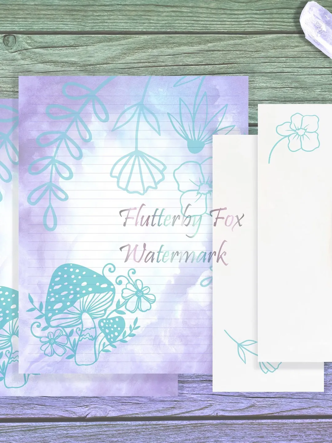Floral Mushroom Writing Paper | Mushroom Stationery | Mushroom Letter Paper | Teal Shroom Page | Shroom Writing Paper | Mushroom Paper Set
