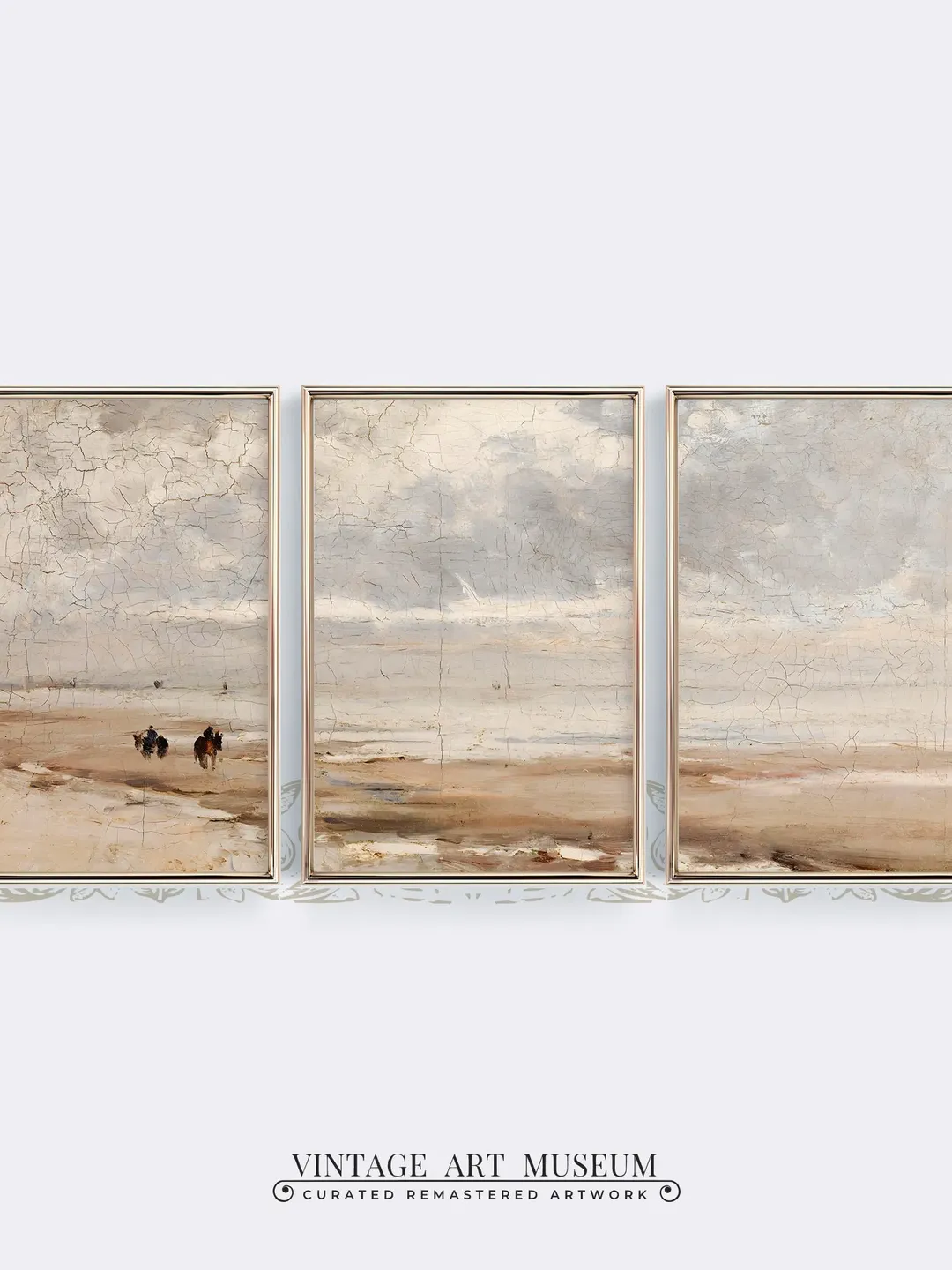 Triptych Coastal Wall Art Beach Prints, Antique Painting Set, Digital Downloadable Coastal Decor, Printable | 323 S3