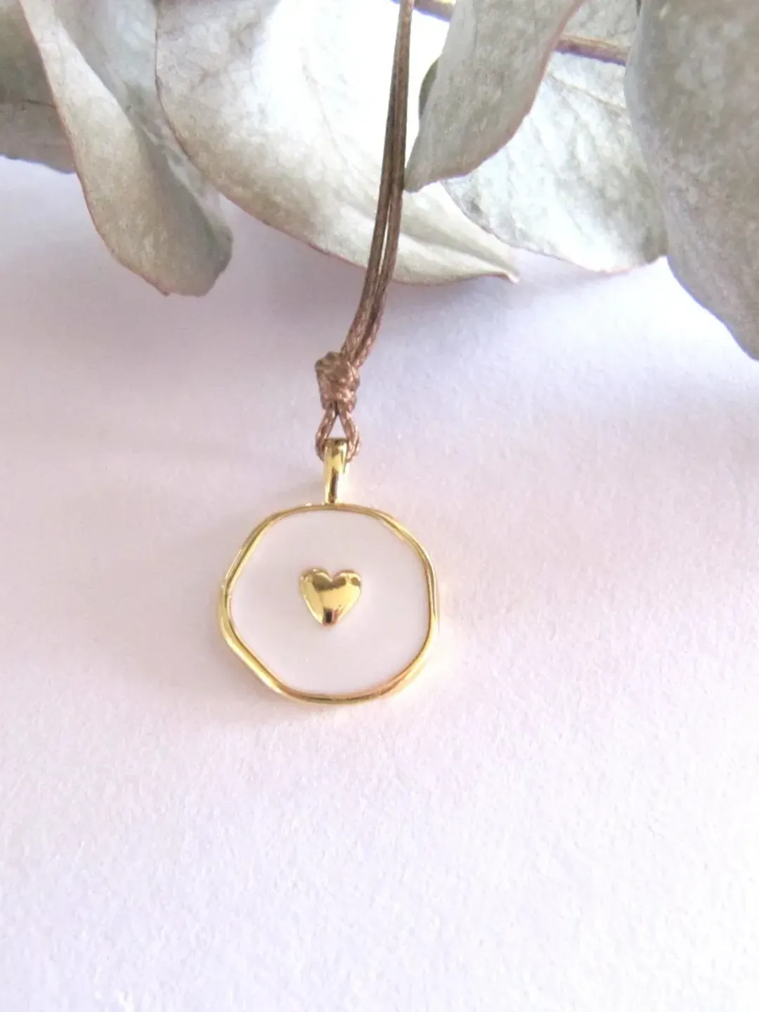 Chain white enamel with heart - gold plated necklace, love, happiness, friendship chain boho, Christmas gift women