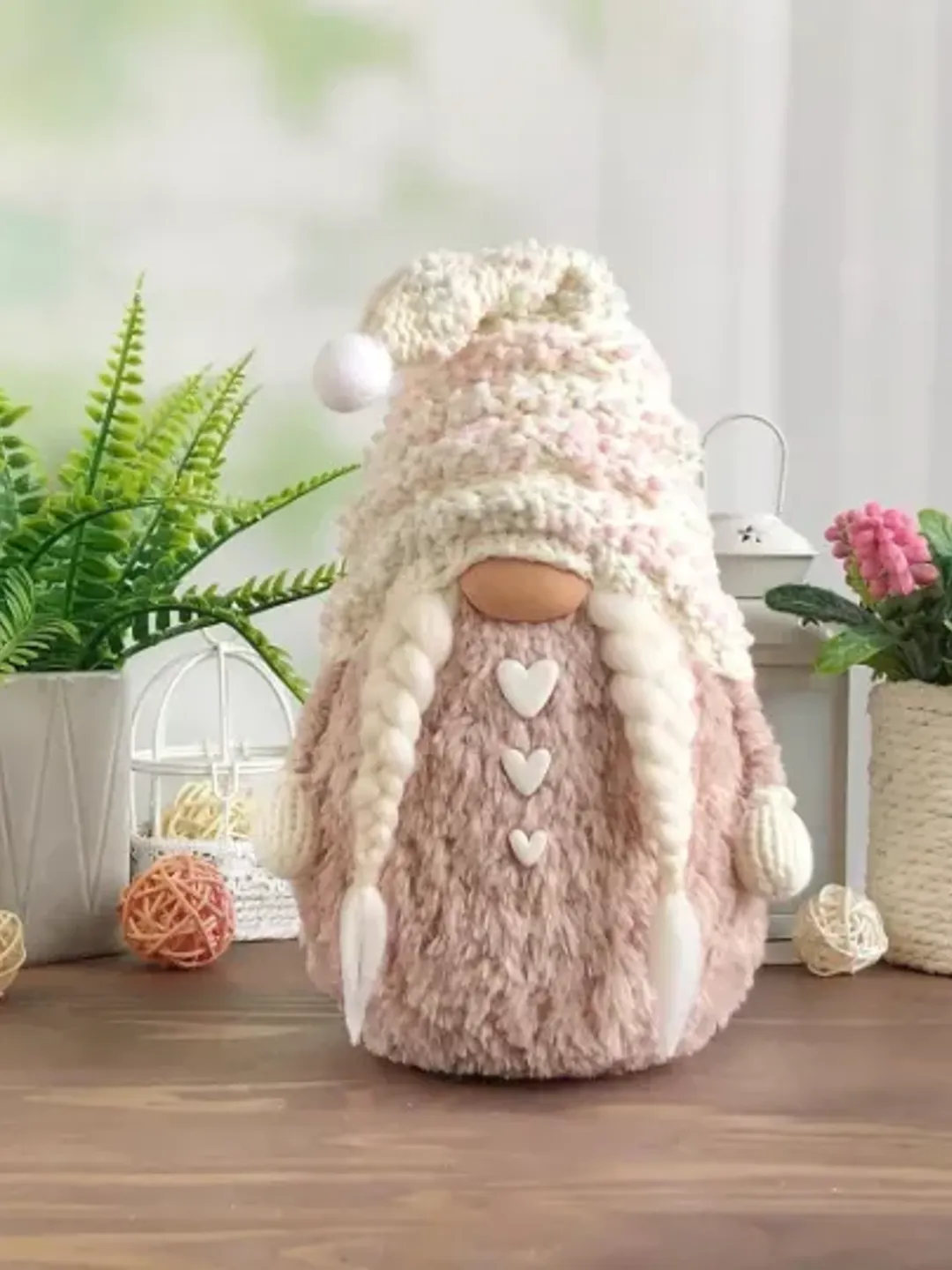 Pink Stuffed Gnome with heart, Summer gnome decor, Home gnome decor, Mother day gift