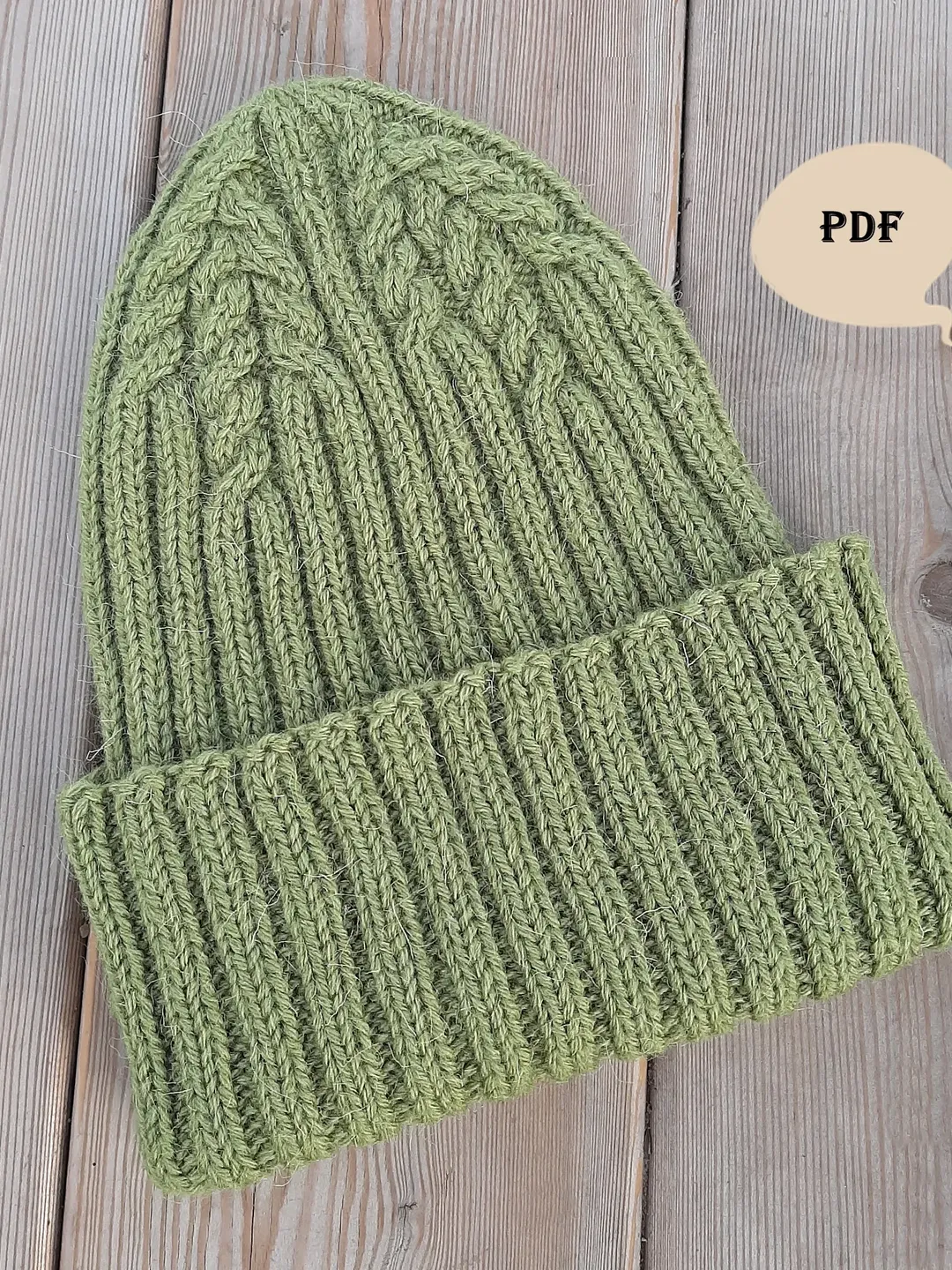 Ribbed Hat Knitting Pattern with Cable Crown for 1 Adult Size Slouchy ...