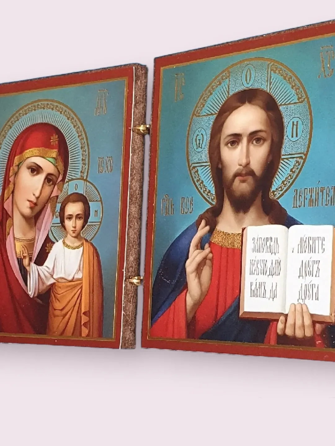 Icon diptych of Kazan Mother of God and Jesus Christ | diptych 5x3 inches free shipping | Orthodox store