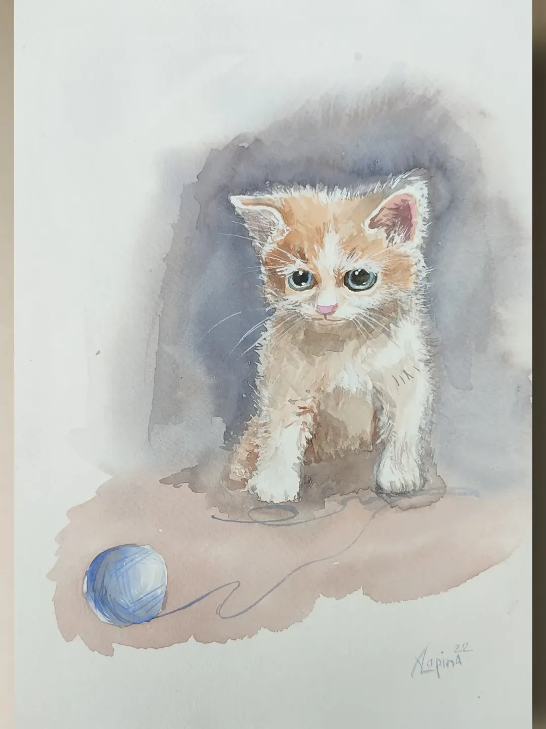 Cat painting white kitty artwork original watercolor art