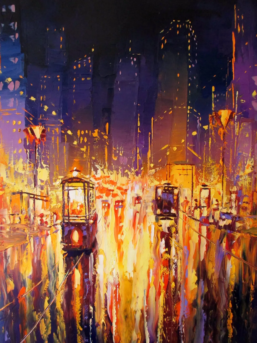 Oil Painting "TRON CITY" Original Oil Painting on Canvas, Modern City Original Art by "Walperion Paintings"