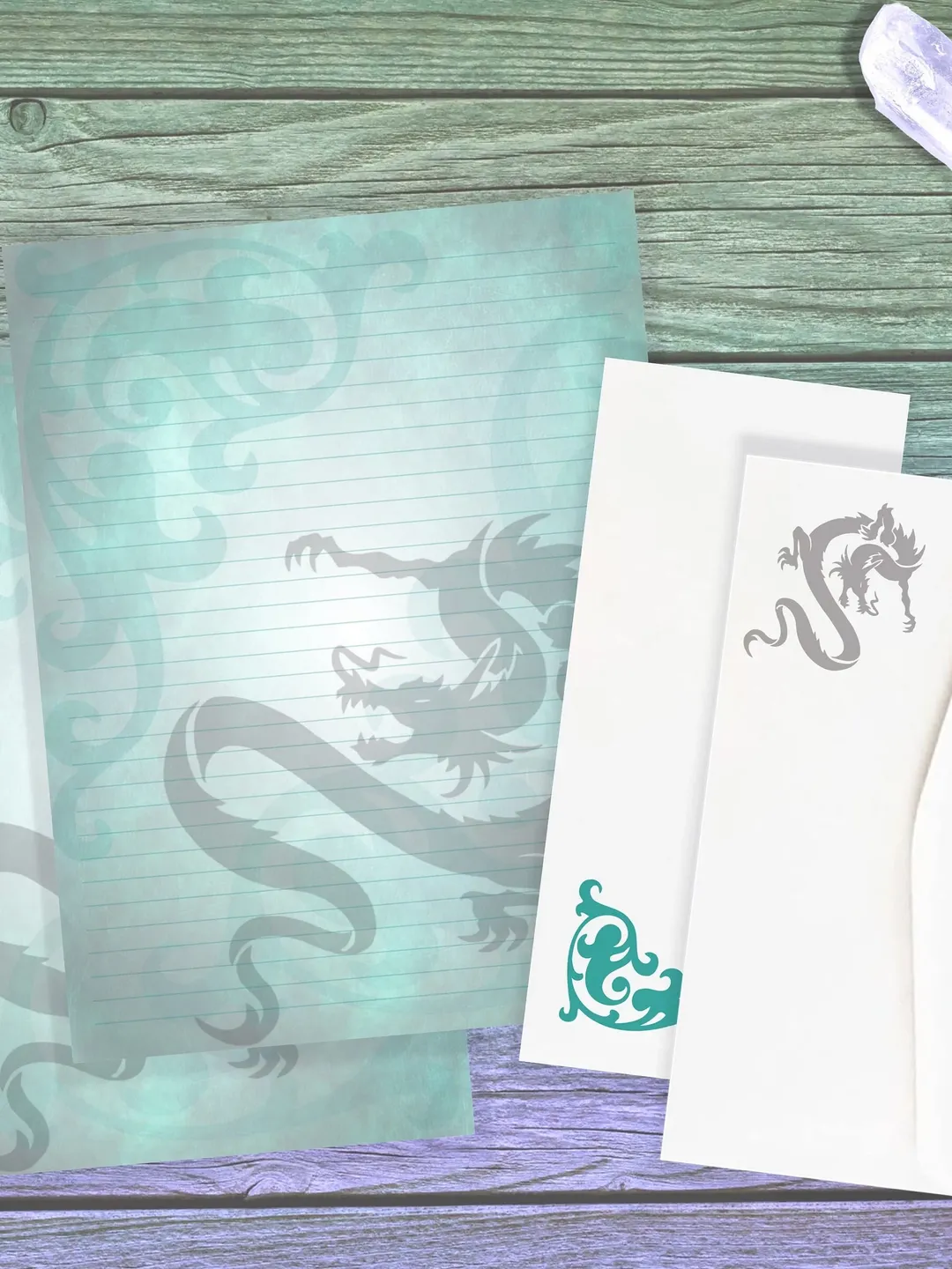 Teal Dragon Stationery Set | Pink Dragon Page | Dragon Letter Paper | Dragon Stationery Set | Dragon Journal | Fantasy Stationery Set
