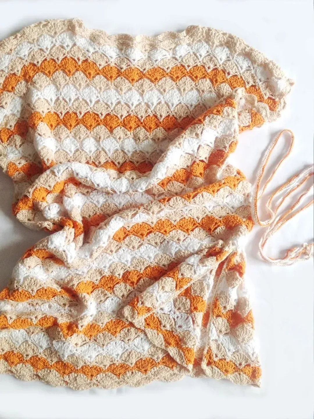 Knitted cotton dress, Striped beige crochet dress, Summer cotton tunic dress