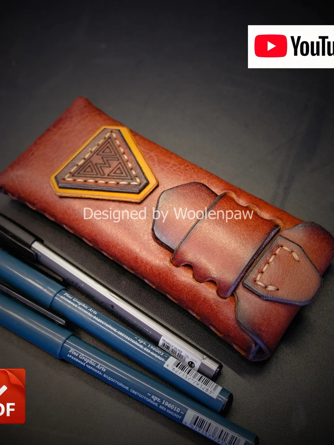 Leather glasses case / pen case - leather pattern. NS7