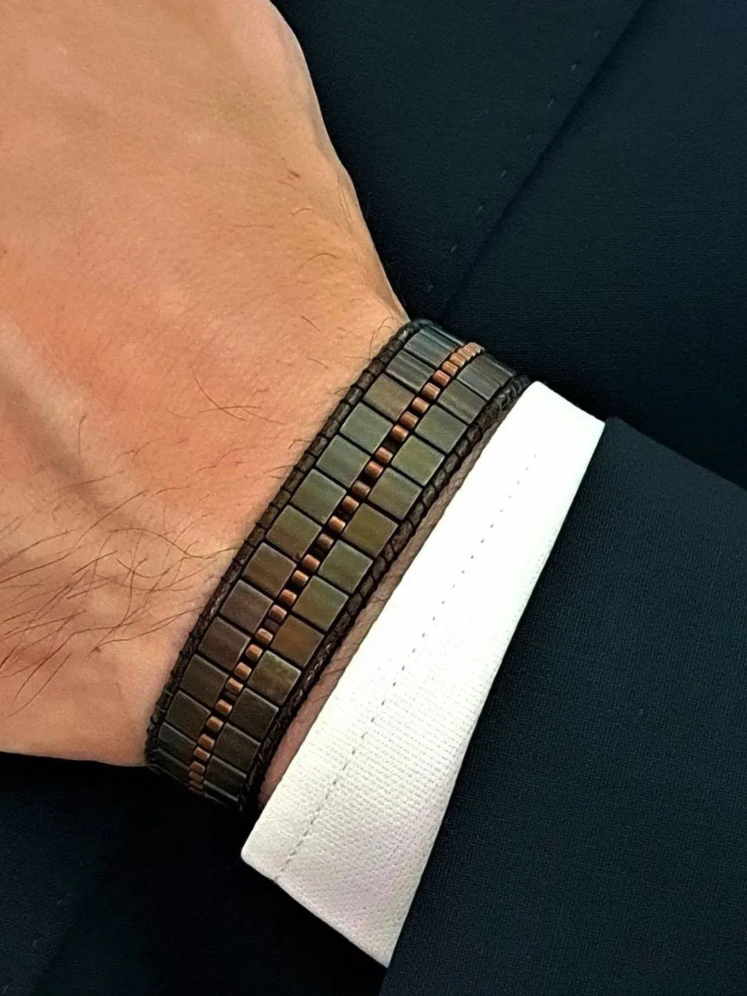 Miyuki Beaded Bracelet, Hematite Gemstone, Armor Style, Brown Unique Design Bracelet, Singles' Day Gifts, Retirement Gifts, Formal Jewelry