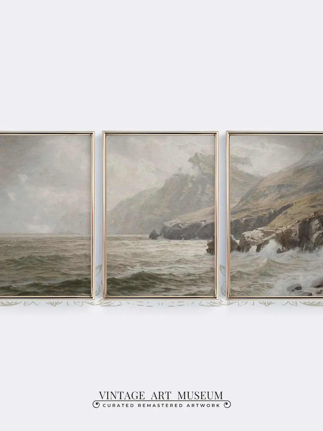 Large Triptych Wall Art Coastal Painting Vintage Prints, Digital Printable Home Decor | 314 S3