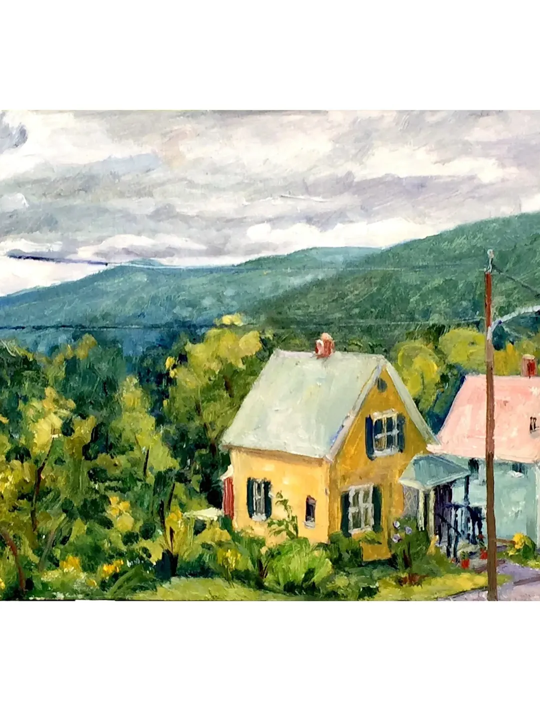 Original Berkshires Landscape Painting - Downhill Houses/American Street - 10x16 Oil on Panel, Plein Air Impressionism, Signed Original