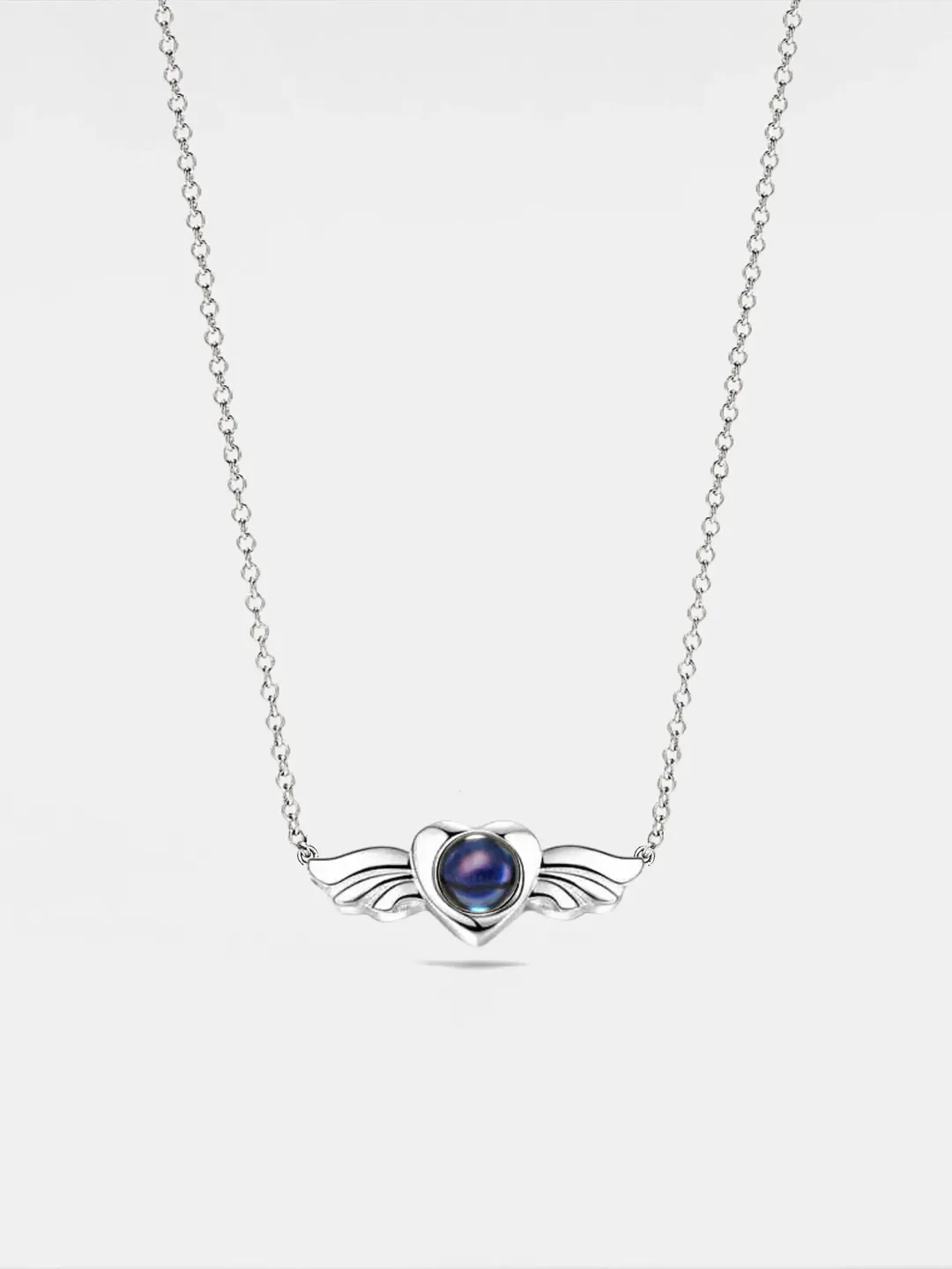 PERIMADE Angel Wing Projection Necklace • Personalized Picture Inside Pendant • Sterling Silver Keepsake Jewelry • Trendy Best Friend Gift
