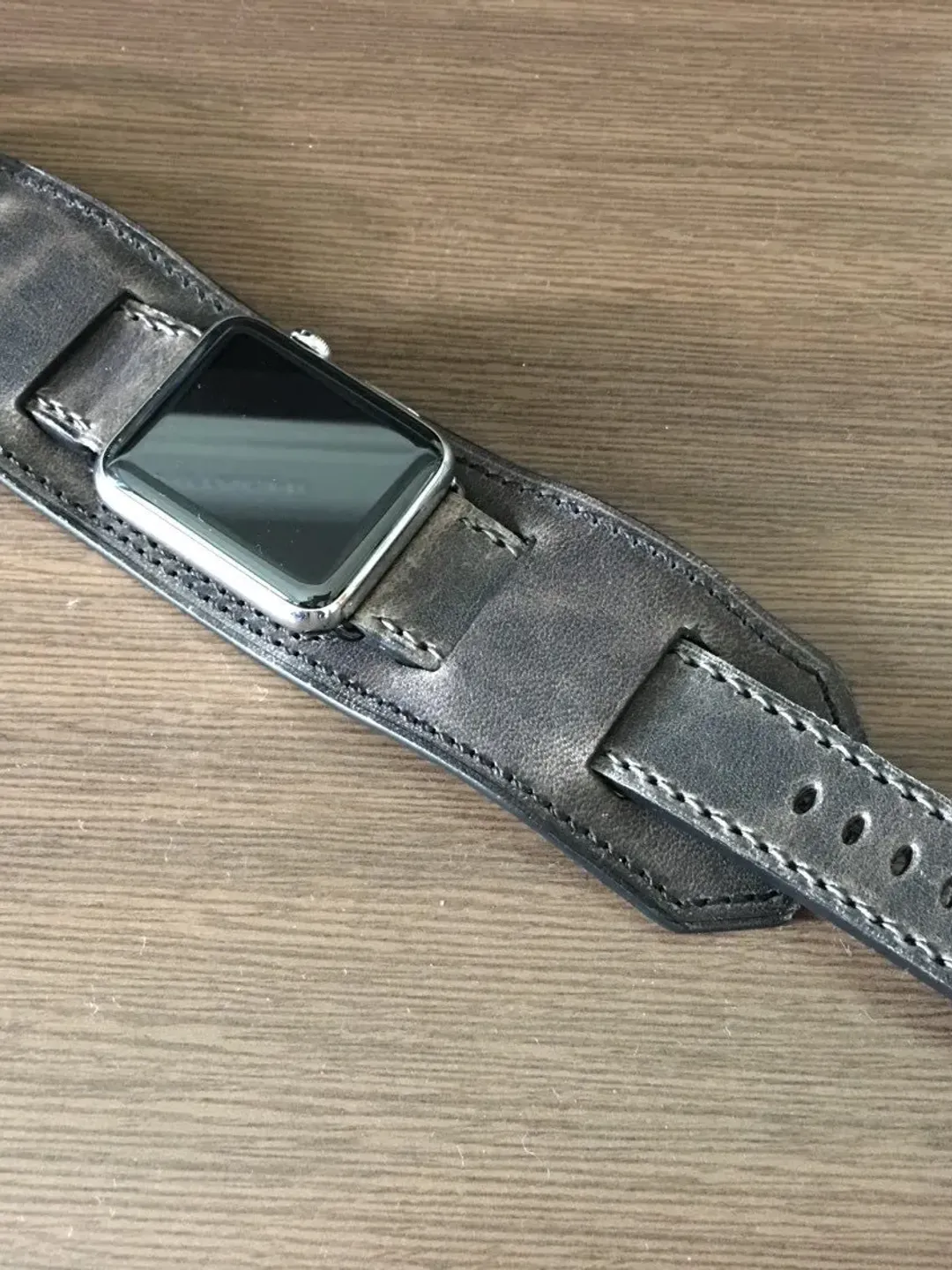 Apple Watch Series 5, Apple Watch Band, Apple Watch Bund Strap, iwatch, Dark Grey, Leather Watch Strap, 44mm Leather bund Strap