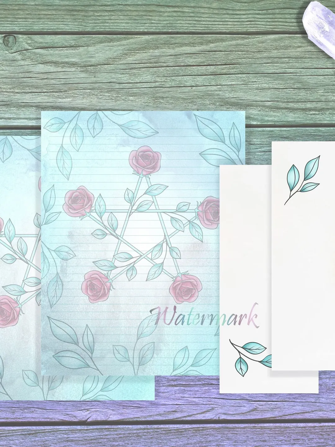 Rose Pentagram Stationery Set | Floral Pentagram Writing Paper | Love Spell Paper | Love Stationery | Witchy Page | Witch Letter Paper Set