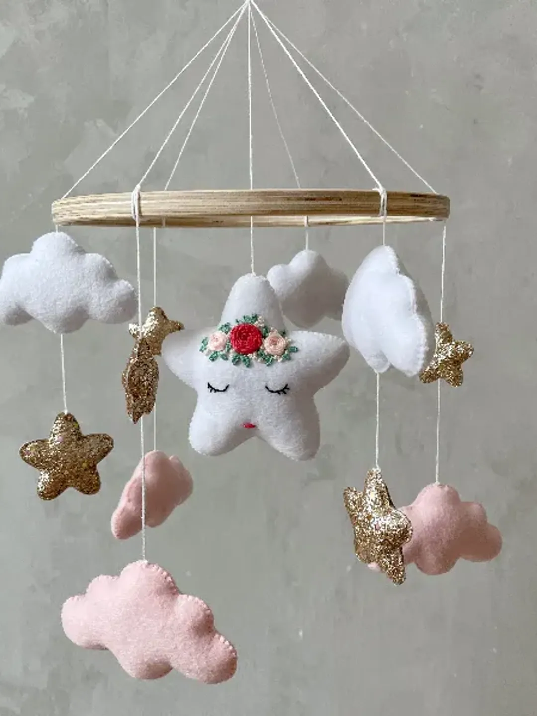 Stars mobile baby girl pink Boho mobile girl Cloud star baby mobile Space nursery mobile girl