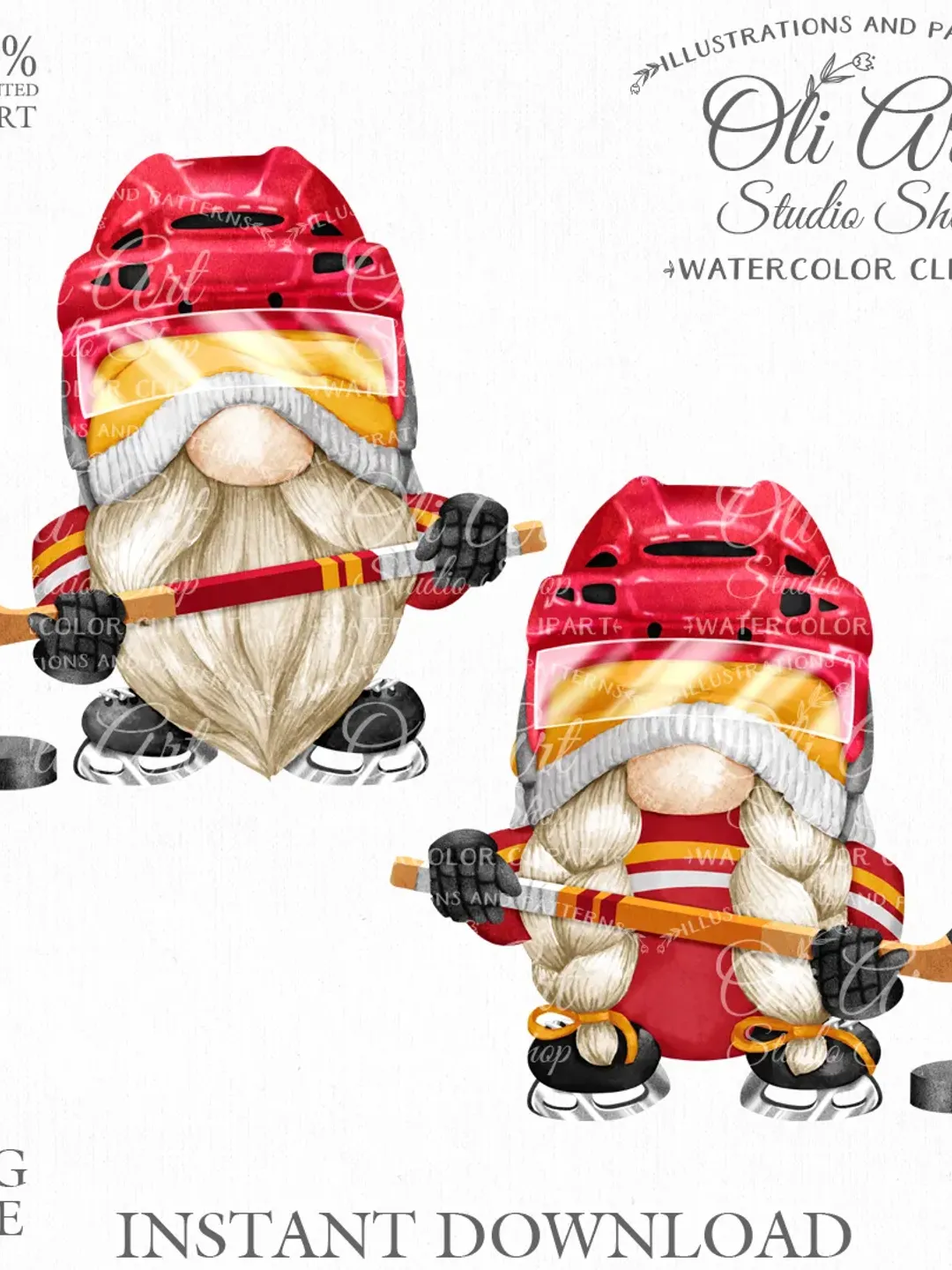 Hockey Gnome Clip Art. Sports Gnome. Cute Characters. Hand Drawn graphics. Digital Download. OliArtStudioShop