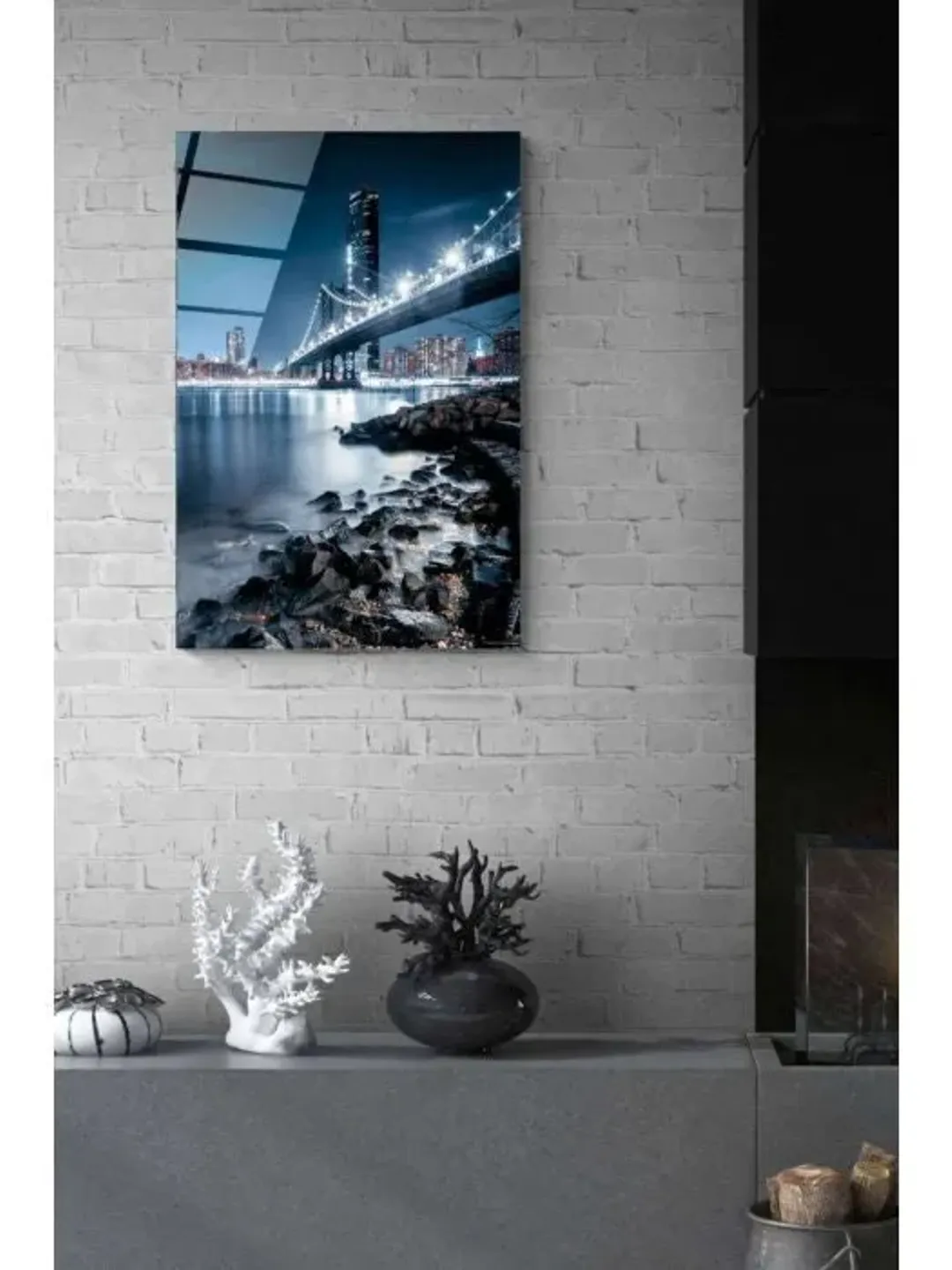 Manhattan Bridge, New York Tempered Glass Printing Wall Art , Natural And Vivid Wall Decor , Modern Wall Art, Extra Large Wall Art