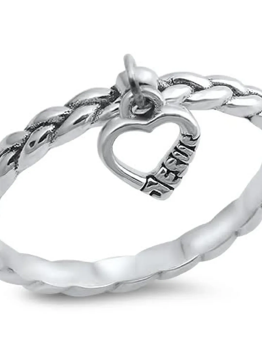 Jesus Ring, Sterling Silver Dangling Heart Ring, Catholic Ring, Christian Ring, First Communion Gift, Confirmation Gift, Religious Ring
