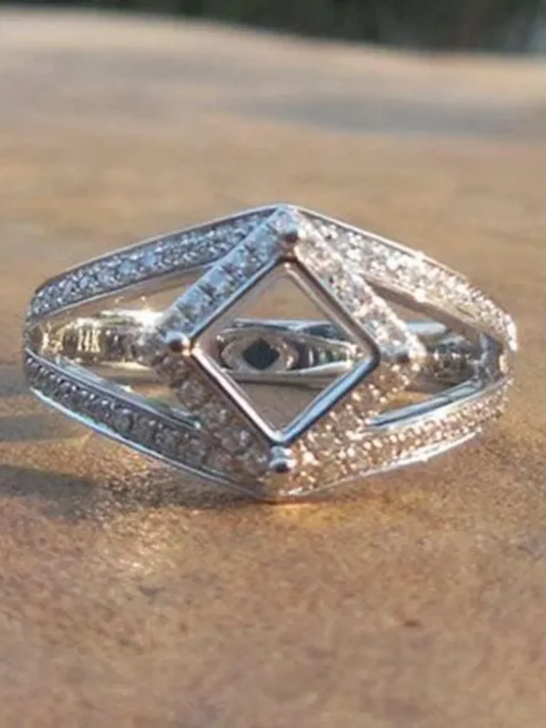 14K White Gold 5.5mm Princess Cut Semi Mount Ring, Engagement Ring, Diamond Ring, Promise Ring