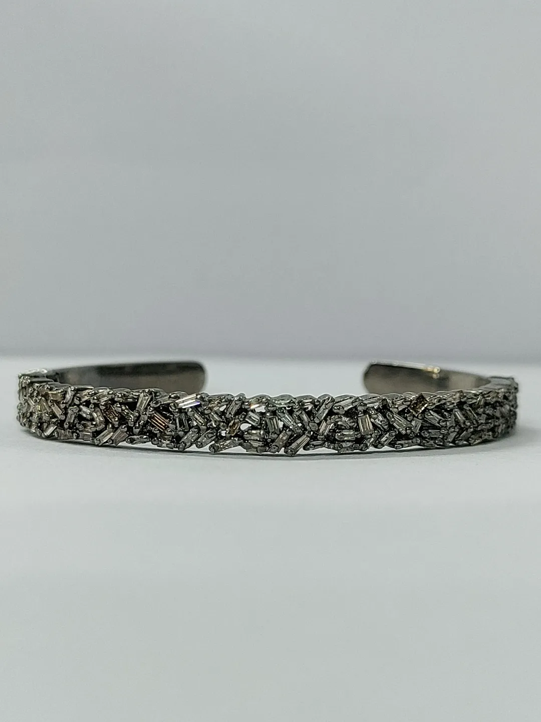 Diamond Bangle, Baguette Cut Diamond Bangle, Adjustable Bangle, 925 Sterling Silver Bangle, Baguette Bracelet, Victorian Cuff Bangle